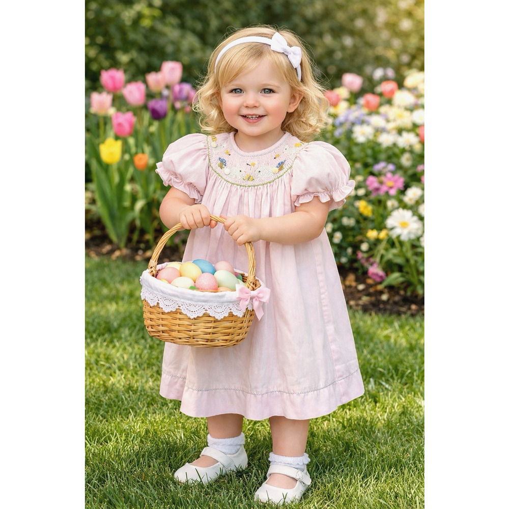Carriage Boutique Bunny Dress Smocked Pastel Pink 12 mos Easter Bunny Baby Girl